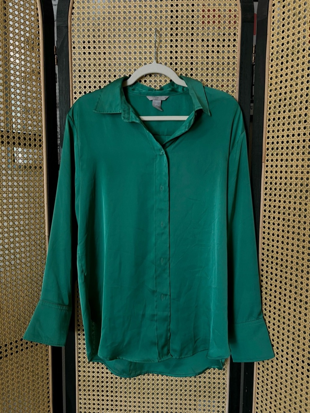 H&M Emerald Green Satin Button-Down Shirt